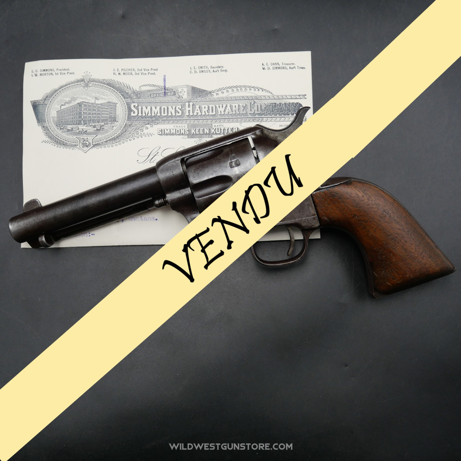 Old West Colt Single Action Army de 1885 Cal.45 Peacemaker et lettre archive Colt