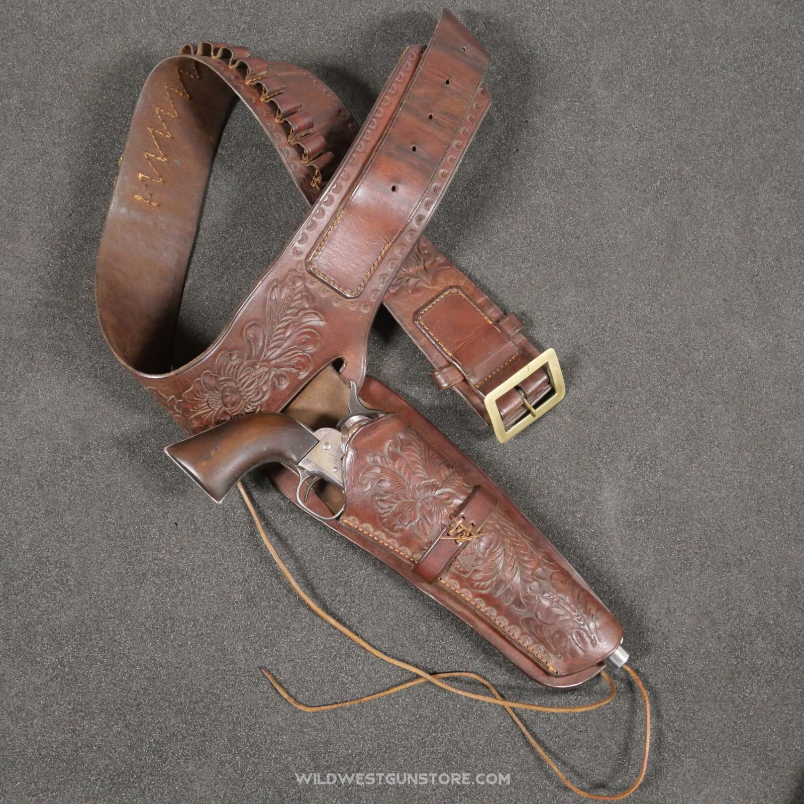 Ceinturon et Holster motif floral avec porte cartouches pour revolver canon long