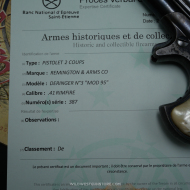Superbe Derringer Remington 95 canons miroirs pistolet collection calibre 41RF poudre noire