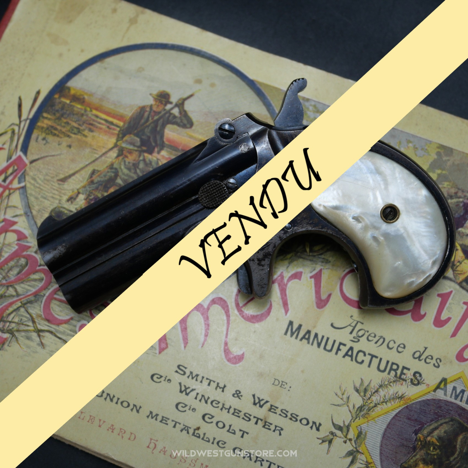 Superbe Derringer Remington 95 canons miroirs pistolet collection calibre 41RF poudre noire