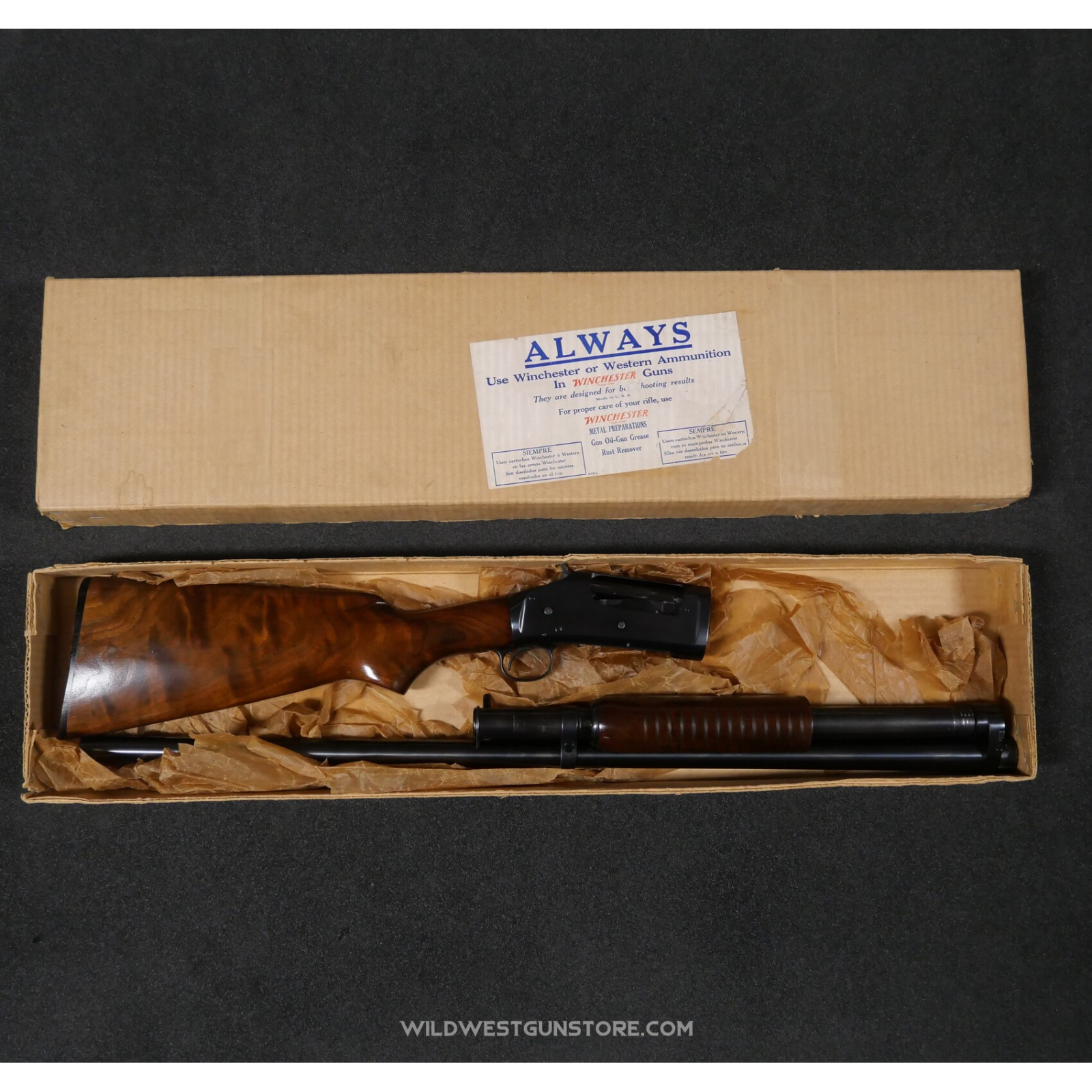 Exceptionnel Winchester 1897 Canon miroir Cal.12 tardif et son rarissime boite d'origine