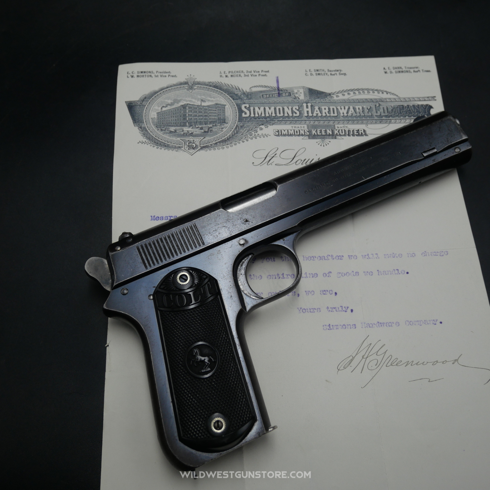 Rare Pistolet de collection Colt automatic 1900, Canon miroir Cal.38 ACP, numéro série 43