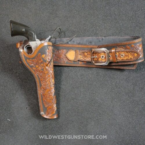 Western Revolver Holster with Embossed Leather and Cartridge Pouch, .45 Caliber