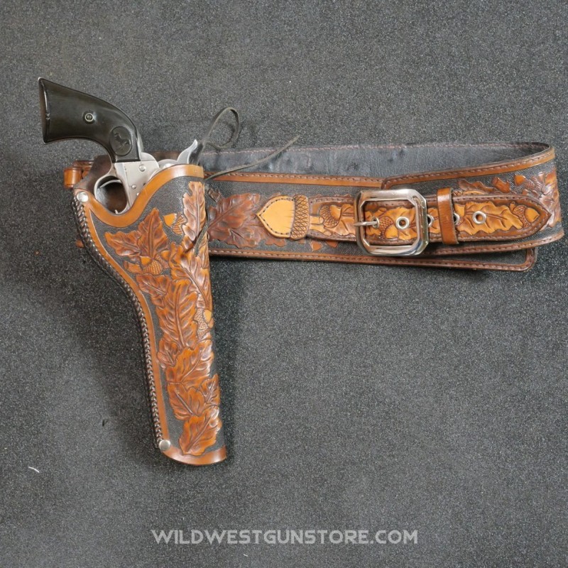 Western Revolver Holster with Embossed Leather and Cartridge Pouch, .45 Caliber