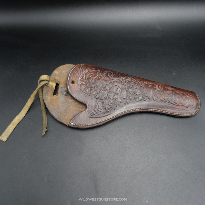 Holster Cuir Repoussé Made In USA Motif Floral Revolver Canon Long