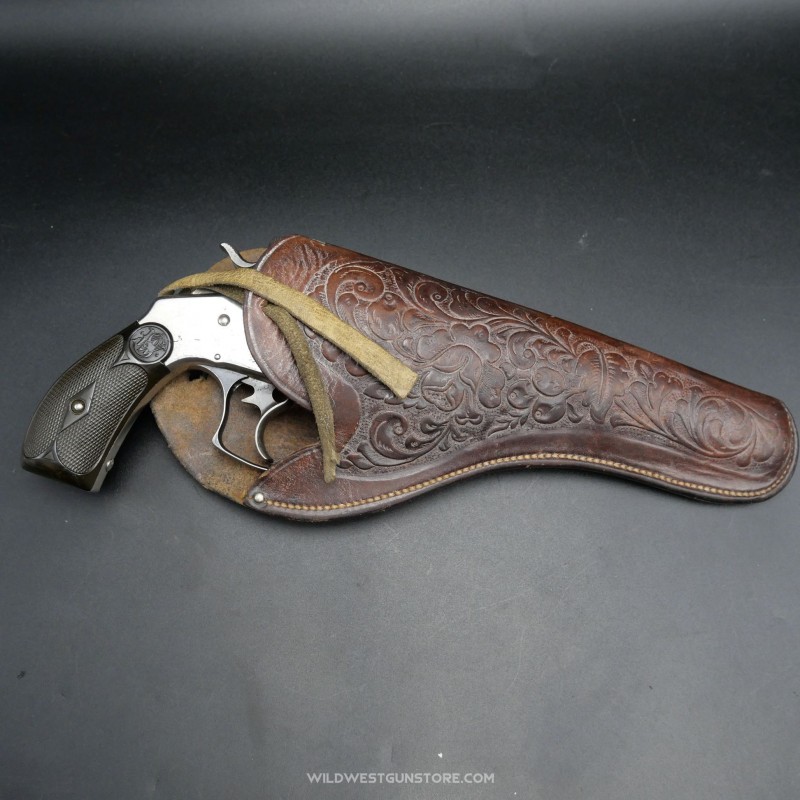 Holster Cuir Repoussé Made In USA Motif Floral Revolver Canon Long
