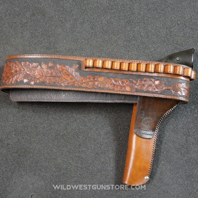 Holster Western Revolver Cuir Repoussé Cartouchière Cal.45