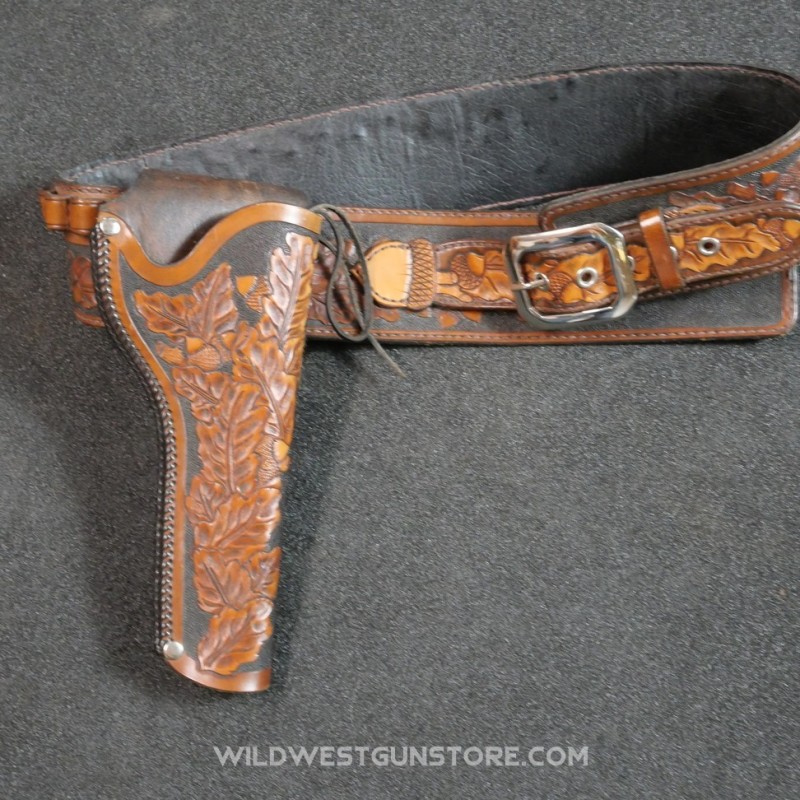 Holster Western Revolver Cuir Repoussé Cartouchière Cal.45