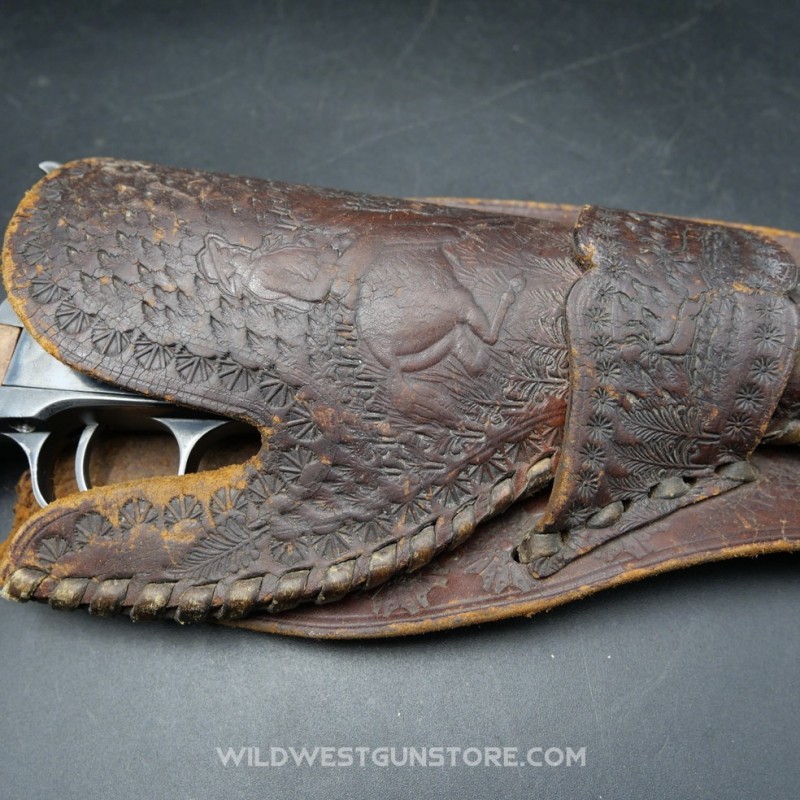 Hoster Ancien Western Cuir Gravé Pour Arme De Collection