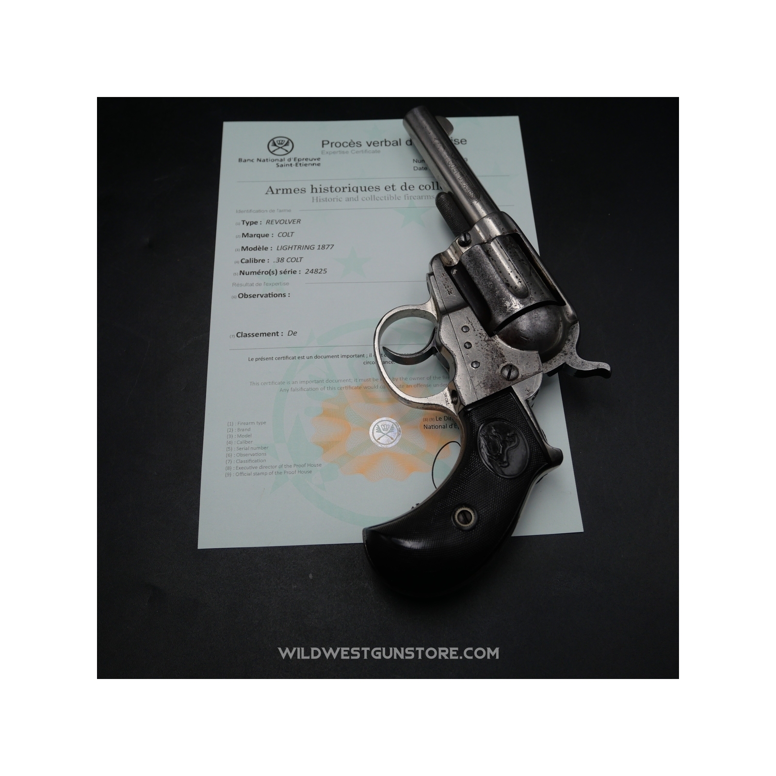 Colt Lightning Sheriff Modèle DA 1877 Calibre 38 Fabrication 1880