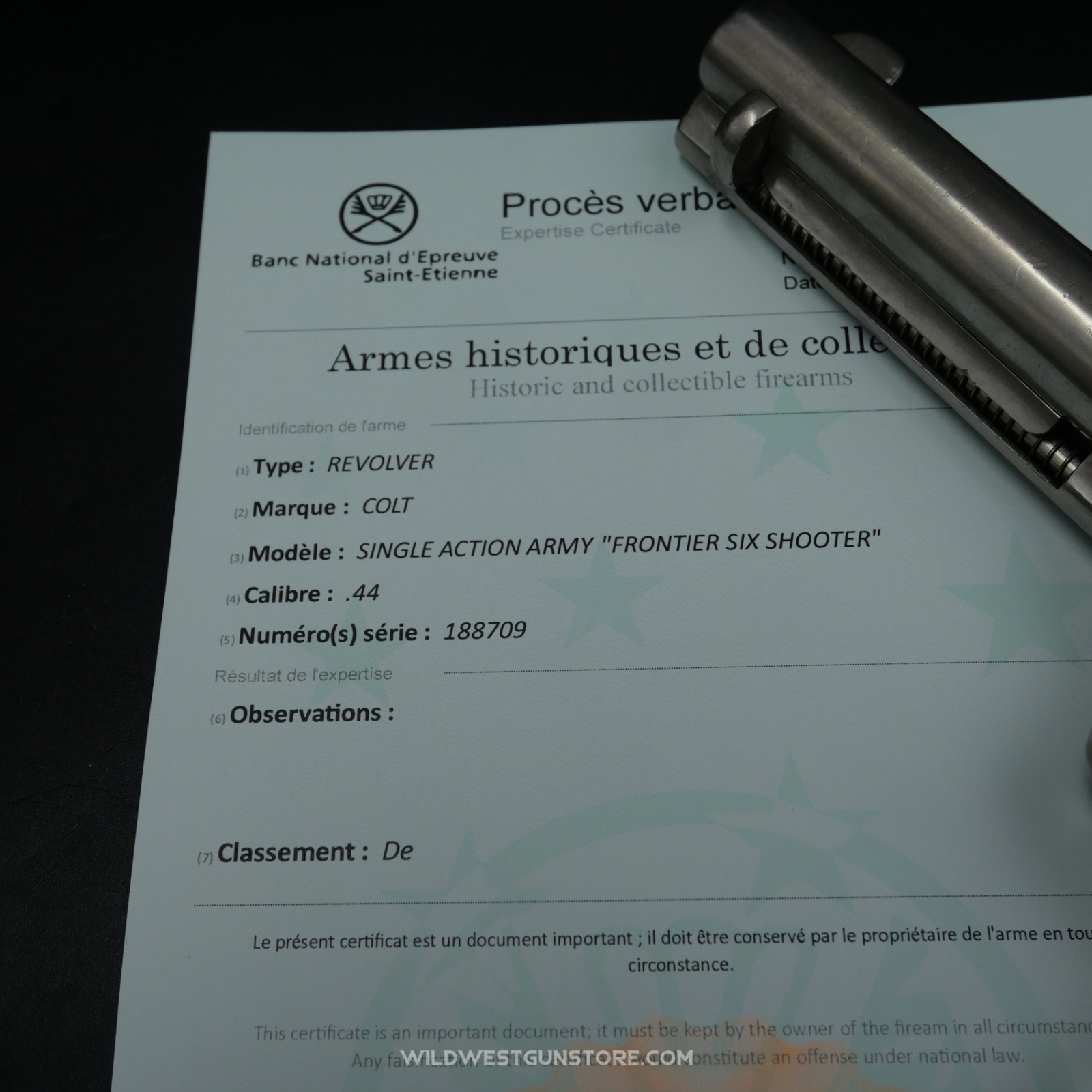 Colt Revolver Frontier Calibre 44-40 Smokeless Frame Single Action Army Fabrication 1899