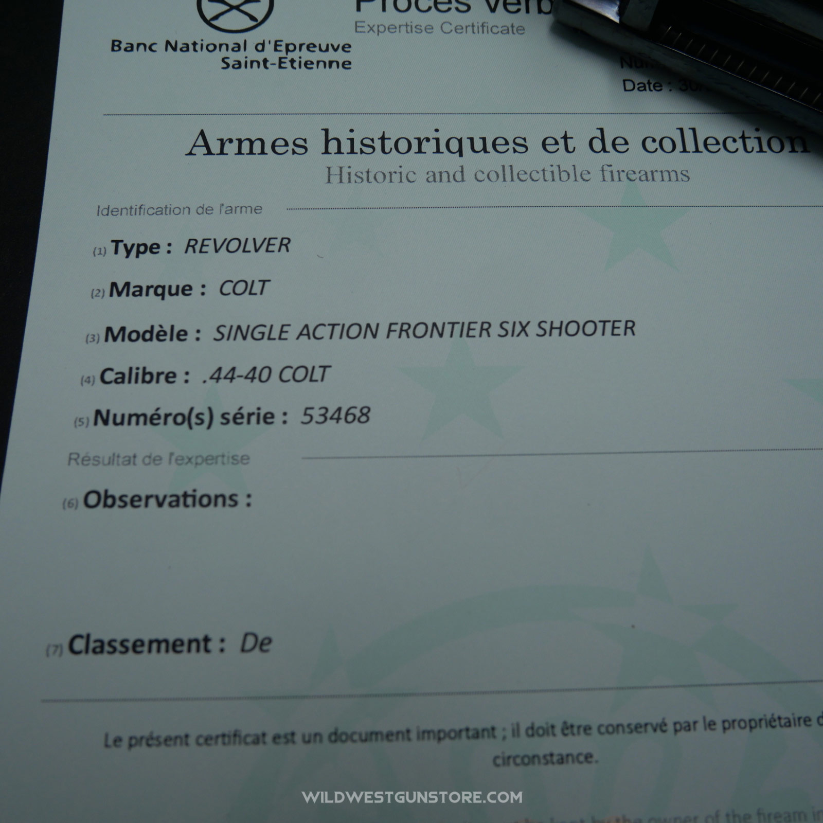 Mint Colt SAA 1880 Frontier Canon 7''1/2 Miroir Calibre 44-40
