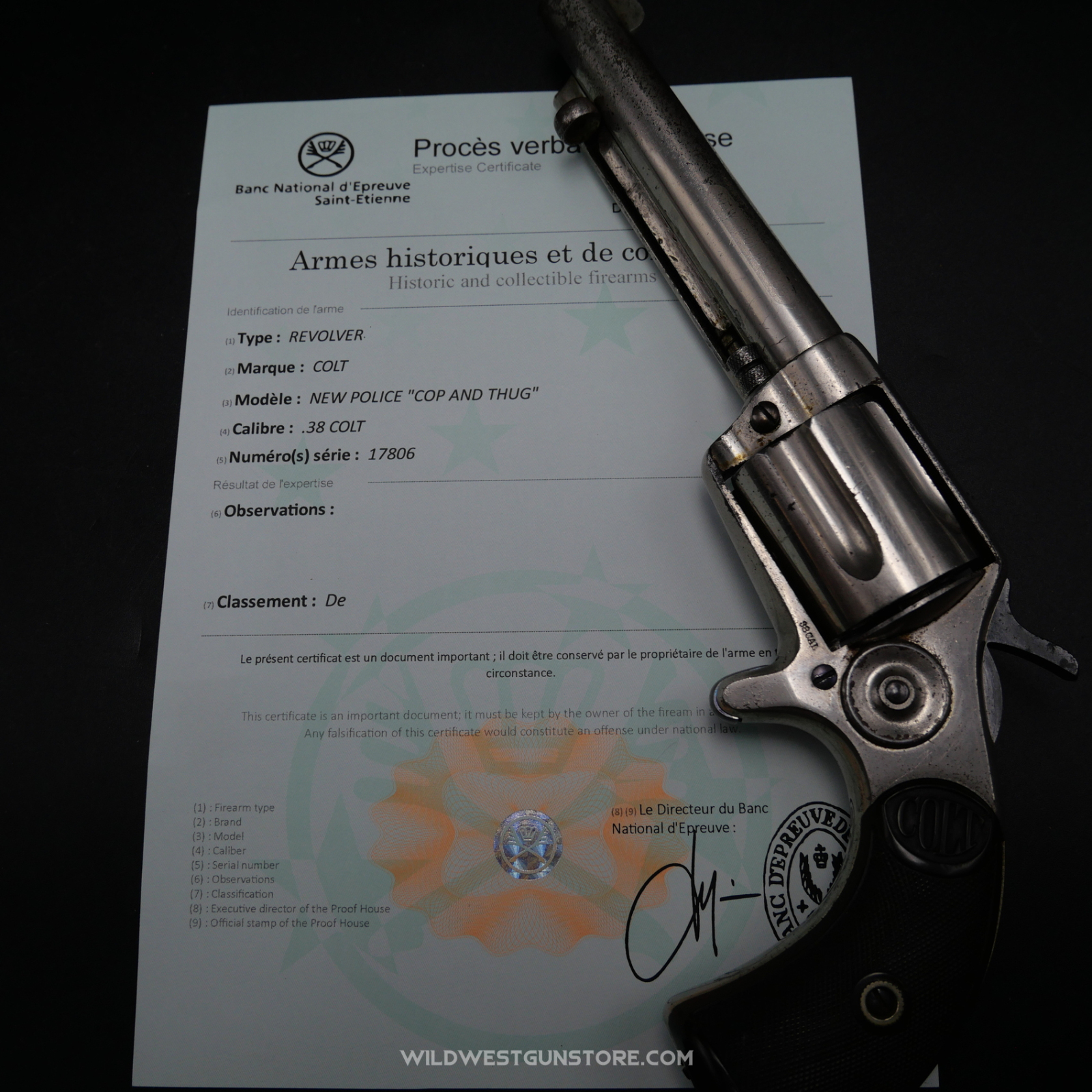 Rare Colt "New Police" Revolver, .38 Caliber, "Cop and Thug" – Excellent Condition – Original Nickel Finish
