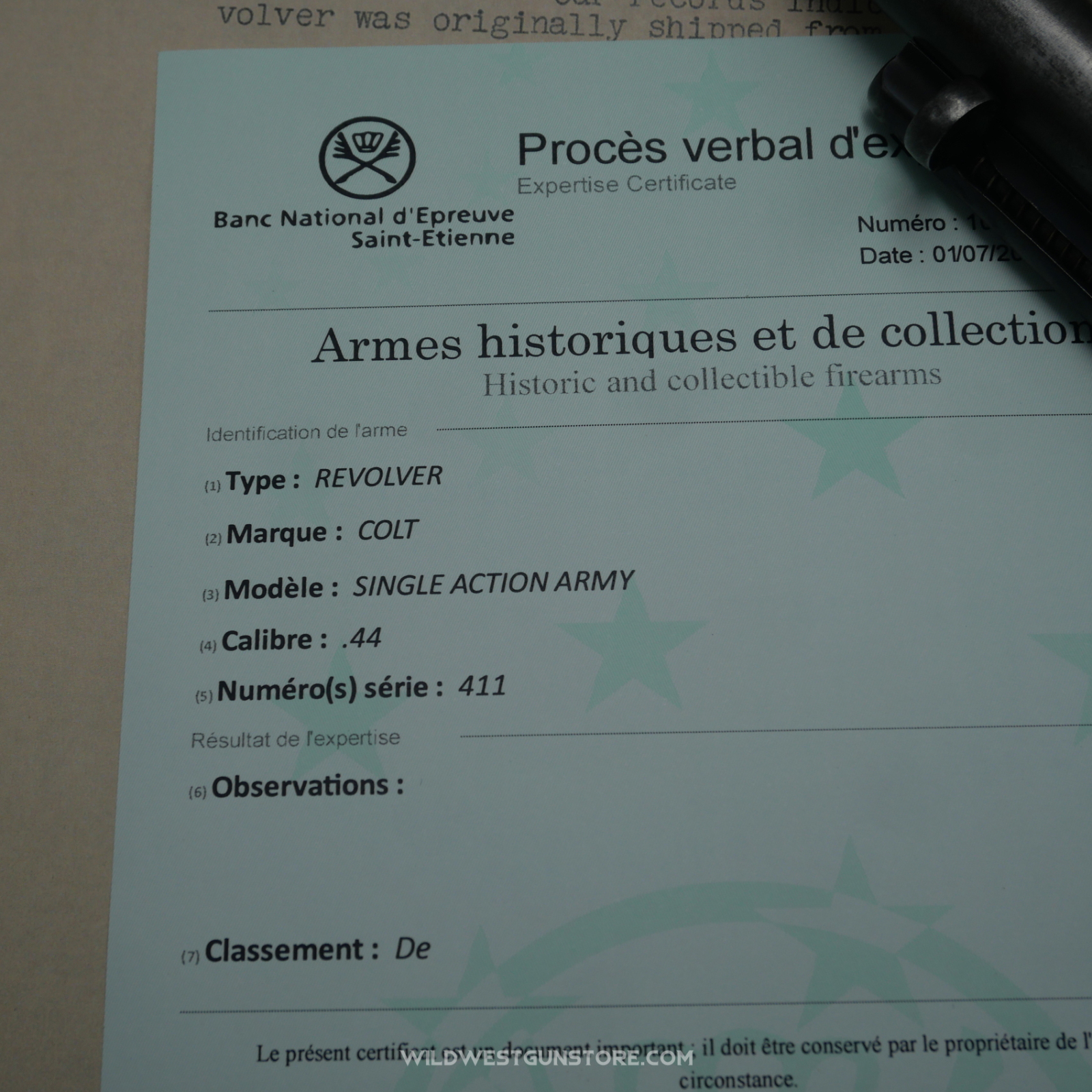 Revolver Colt Calibre .44 Rimfire De 1877 – Arme Historique Rare - Lettre Colt Archive – Image 12