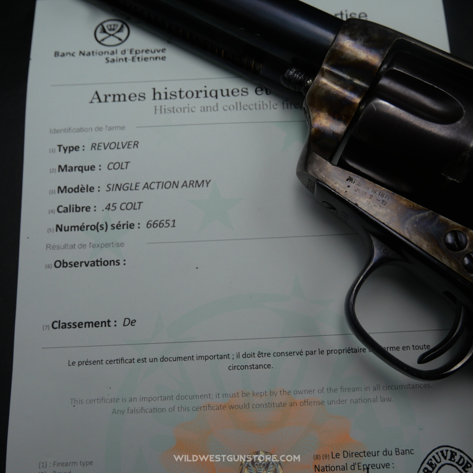 Revolver Colt De Collection Peacemaker SAA Calibre .45 Fabrication 1881 En Coffret