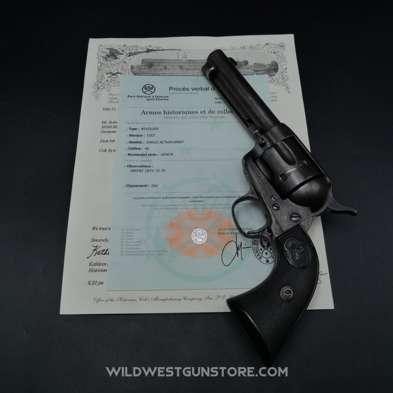 Revolver Western Colt SAA Canon 4''3/4 Calibre 45 Smokeless Frame Et Sa Lettre Archive Colt