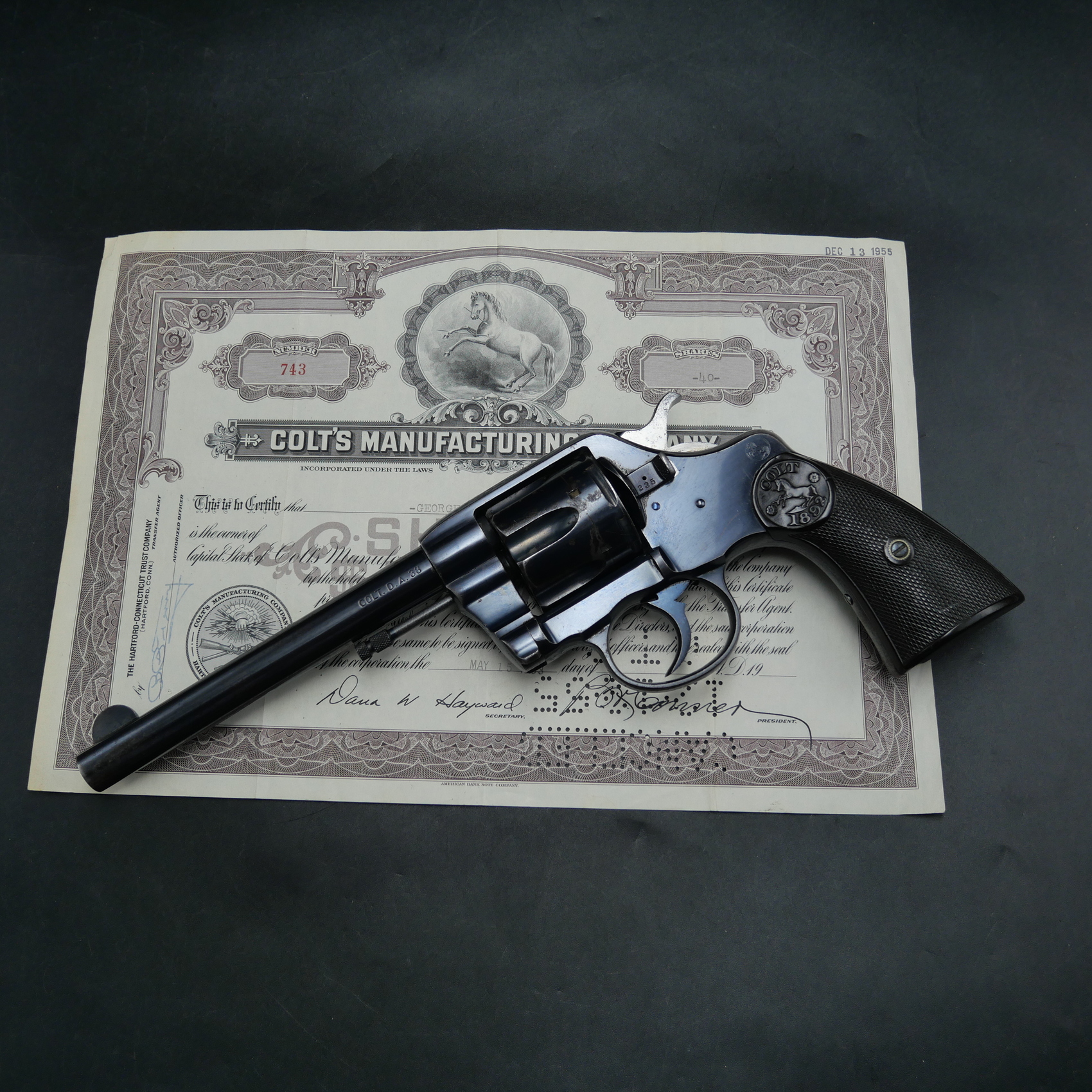 Revolver civil Colt DA38 1895 Excellent état , canon extra miroir